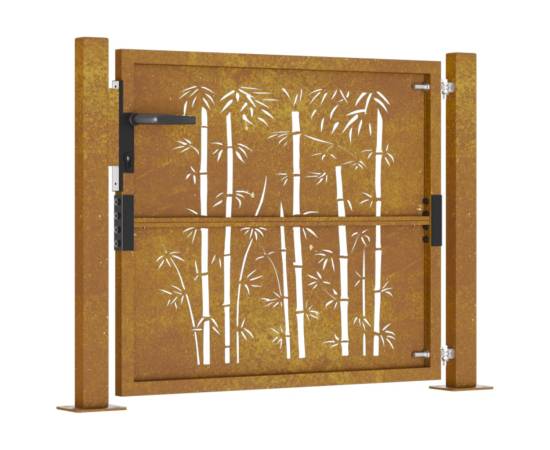 Poartă pentru grădină, 105x80 cm, oțel corten, model bambus, 5 image