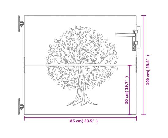 Poartă pentru grădină, 85x100 cm, oțel corten, model copac, 10 image