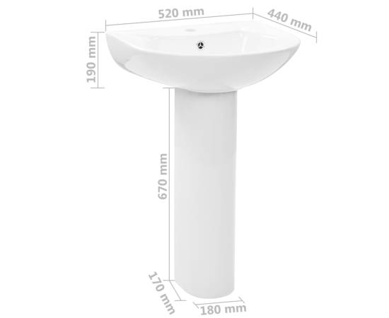 Chiuvetă de baie cu piedestal, alb, 520x440x190 mm, ceramică, 7 image