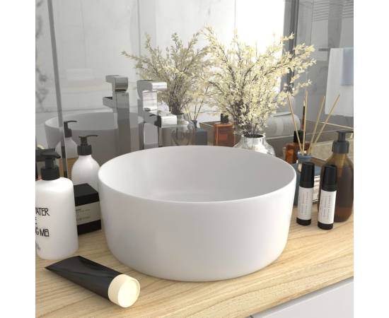 Chiuvetă de baie lux, alb mat, 40 x 15 cm, ceramică, rotund