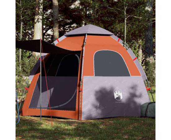 Cort camping cabană 4 persoane gri/portocaliu setare rapidă