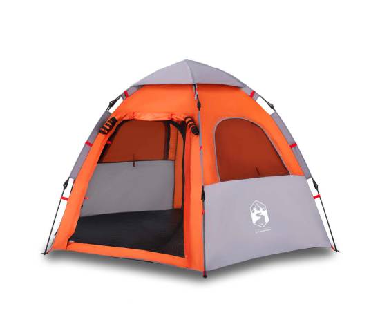 Cort camping cabană 4 persoane gri/portocaliu setare rapidă, 2 image