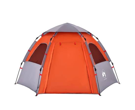 Cort camping cabană 4 persoane gri/portocaliu setare rapidă, 6 image
