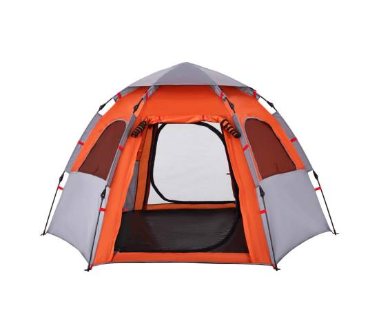 Cort camping cabană 4 persoane gri/portocaliu setare rapidă, 7 image