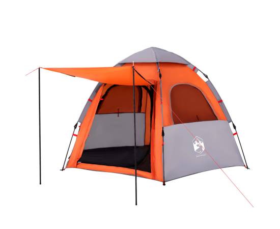 Cort camping cabană 4 persoane gri/portocaliu setare rapidă, 8 image