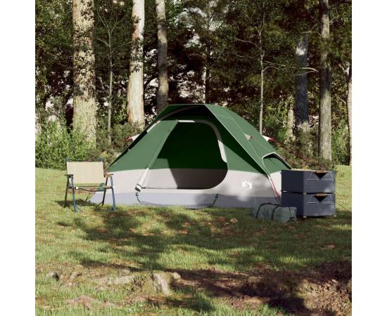 Cort de camping cupolă pentru 2 persoane, verde, impermeabil, 3 image