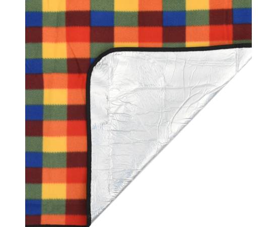 Pătură picnic pliabilă, carouri multicolor, 200x200 cm catifea, 4 image