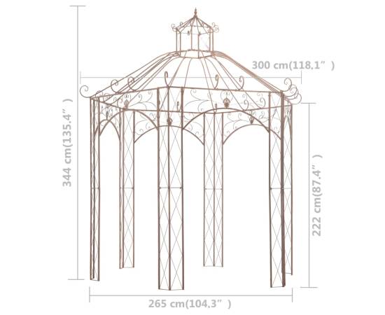 Pavilion de grădină, maro antichizat, 3 m, fier, 6 image