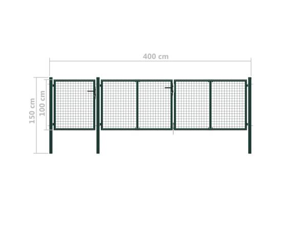 Poartă de grădină, verde, 400 x 100 cm, oțel, 5 image