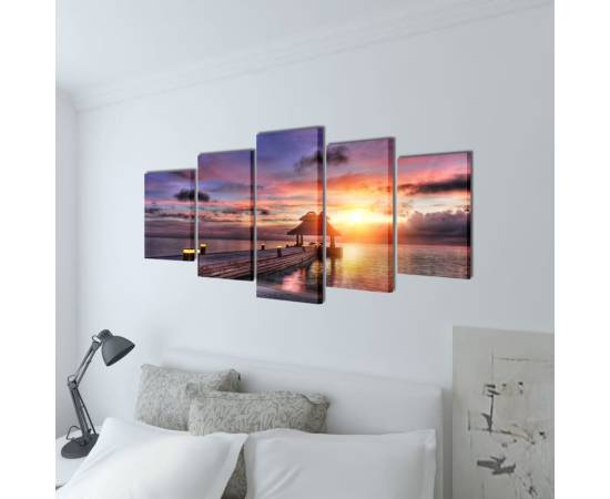 Set tablouri de pânză imprimeu plajă cu pavilion, 200 x 100 cm, 2 image