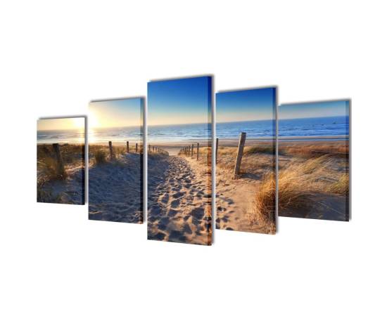 Set tablouri din pânză cu imprimeu plajă cu nisip, 200x100 cm