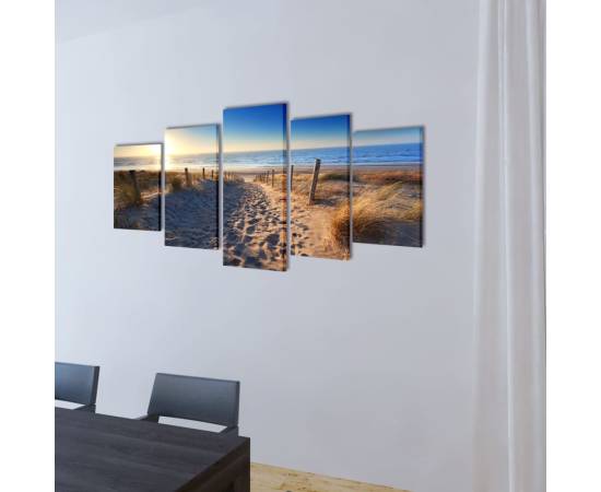 Set tablouri din pânză cu imprimeu plajă cu nisip, 200x100 cm, 2 image