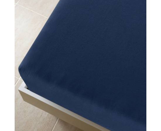 Cearșaf de pat cu elastic, bleumarin, 100x200 cm, bumbac, 3 image