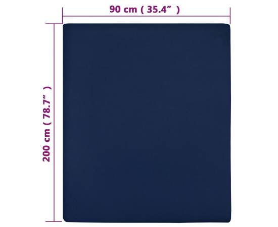 Cearșaf de pat cu elastic, bleumarin, 90x200 cm, bumbac, 4 image