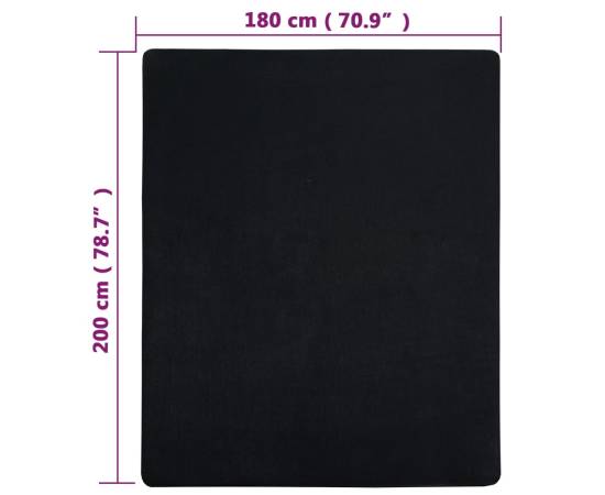 Cearșaf de pat cu elastic, negru, 180x200 cm, bumbac, 5 image