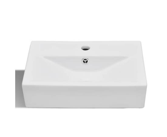 Chiuvetă baie alb ceramică dreptunghiular loc robinet/preaplin, 3 image