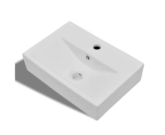 Chiuvetă baie alb ceramică dreptunghiular loc robinet/preaplin, 2 image