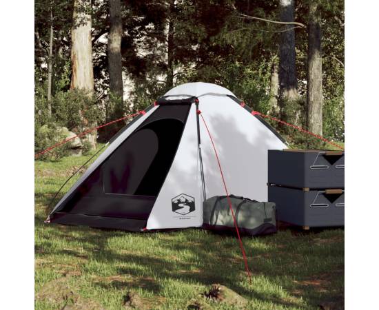 Cort camping cupolă 2 persoane alb, țesătură opacă, impermeabil
