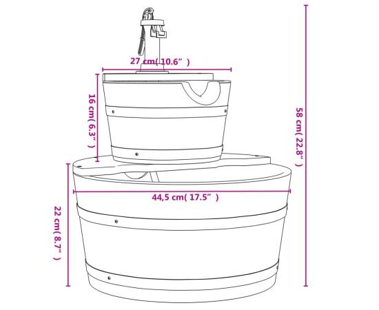 Fântână cu pompă, 44,5x44,5x58 cm, lemn masiv de brad, 9 image