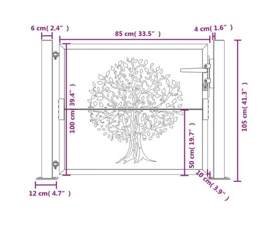 Poartă pentru grădină, 105x105 cm, oțel corten, model copac, 11 image