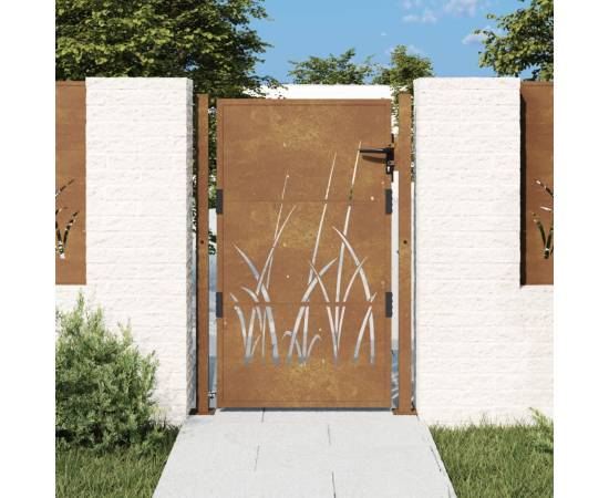 Poartă pentru grădină, 105x155 cm, oțel corten, model iarbă