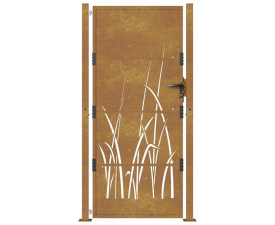 Poartă pentru grădină, 105x205 cm, oțel corten, model iarbă, 4 image