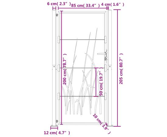 Poartă pentru grădină, 105x205 cm, oțel corten, model iarbă, 11 image