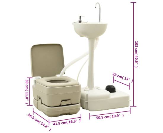 Set portabil cu toaletă, lavoar și rezervor apă pentru camping, 8 image