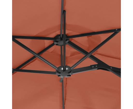 Umbrelă de soare cu două capete cu led-uri cărămiziu 316x240 cm, 8 image