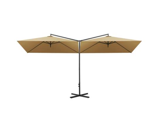 Umbrelă de soare dublă cu stâlp din oțel, gri taupe, 600x300 cm, 3 image