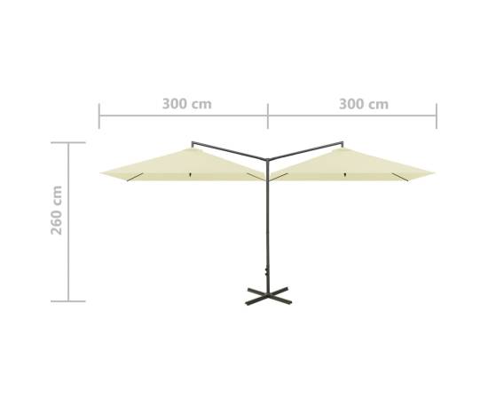 Umbrelă de soare dublă cu stâlp din oțel, nisipiu, 600x300 cm, 8 image