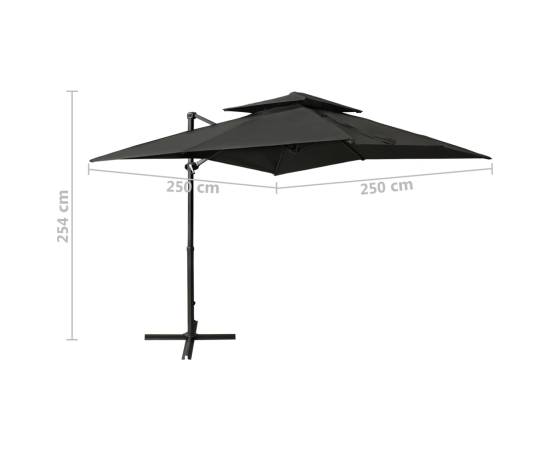 Umbrelă suspendată cu înveliș dublu, antracit, 250x250 cm, 8 image