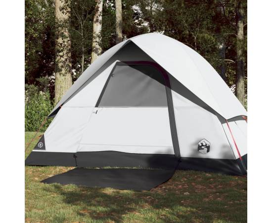 Cort camping cupolă 3 persoane alb, țesătură opacă, impermeabil