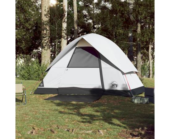 Cort camping cupolă 3 persoane alb, țesătură opacă, impermeabil, 3 image