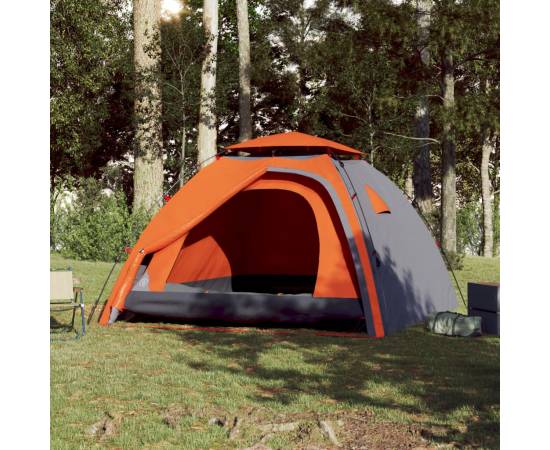 Cort camping cupolă 4 persoane, gri/portocaliu, setare rapidă, 3 image