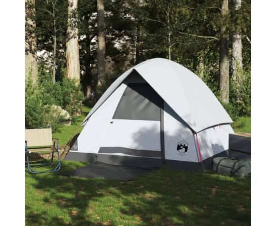 Cort camping cupolă 4 persoane alb, țesătură opacă, impermeabil, 3 image