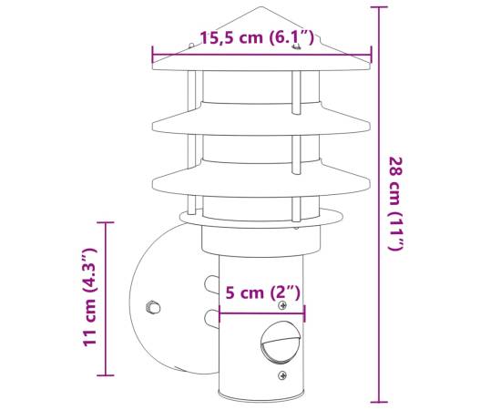 Lampă exterioară de perete cu senzor, negru, oțel inoxidabil, 7 image