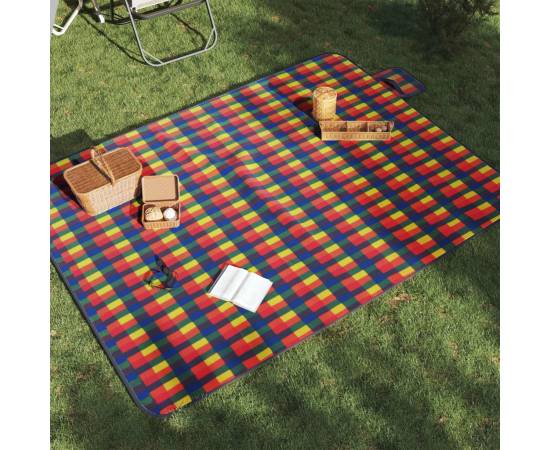 Pătură picnic pliabilă, carouri multicolor, 200x150 cm catifea