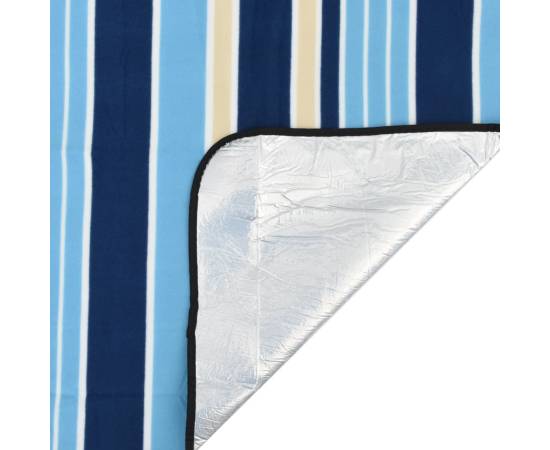 Pătură picnic pliabilă, dungi albastre alb, 200x150 cm catifea, 4 image