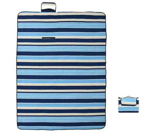 Pătură picnic pliabilă, dungi albastre alb, 200x150 cm catifea, 3 image