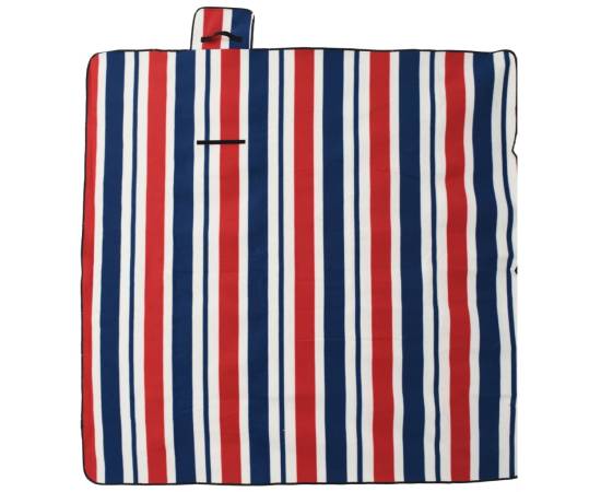 Pătură picnic pliabilă, dungi roșu albastre, 200x200 cm catifea, 2 image