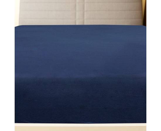 Cearșaf de pat cu elastic, 2 buc., bleumarin, 90x200 cm, bumbac, 2 image