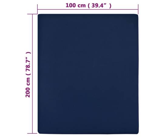 Cearșaf de pat cu elastic, 2 buc, bleumarin, 100x200 cm, bumbac, 4 image