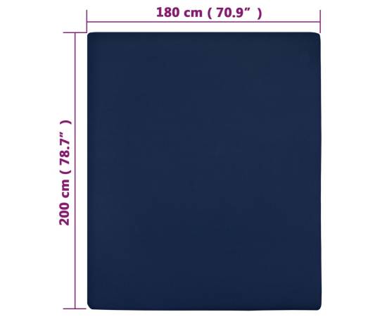 Cearșaf de pat cu elastic, bleumarin, 180x200 cm, bumbac, 4 image