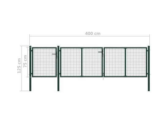Poartă de grădină, verde, 400 x 75 cm, oțel, 5 image