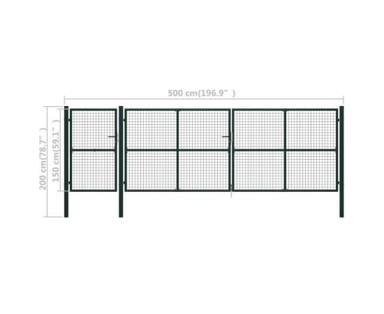 Poartă de grădină, verde, 500 x 150 cm, oțel, 5 image