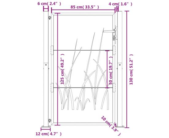 Poartă pentru grădină, 105x130 cm, oțel corten, model iarbă, 11 image