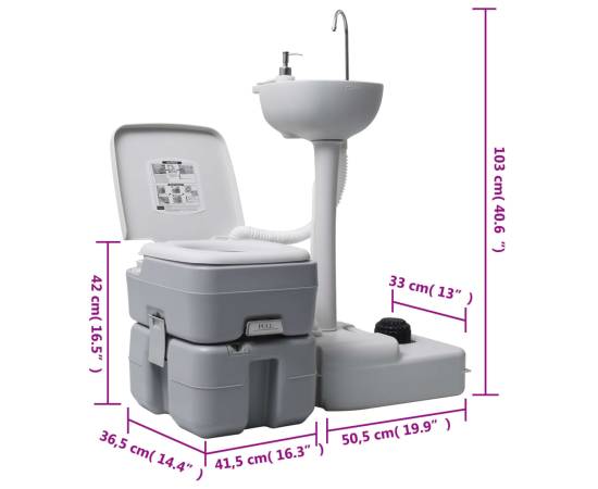 Set portabil cu toaletă, lavoar și rezervor apă pentru camping, 9 image
