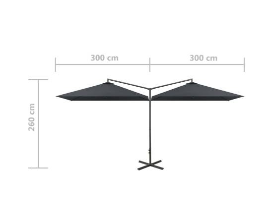 Umbrelă de soare dublă cu stâlp din oțel, antracit, 600x300 cm, 8 image