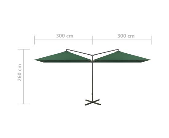 Umbrelă de soare dublă cu stâlp din oțel, verde, 600x300 cm, 8 image
